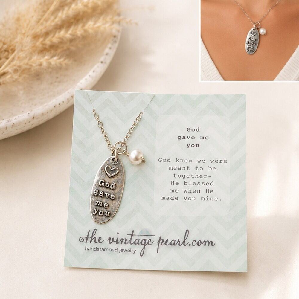 The Vintage Pearl Necklace God Gave Me You Oval Pendant Pearl Charm Silver